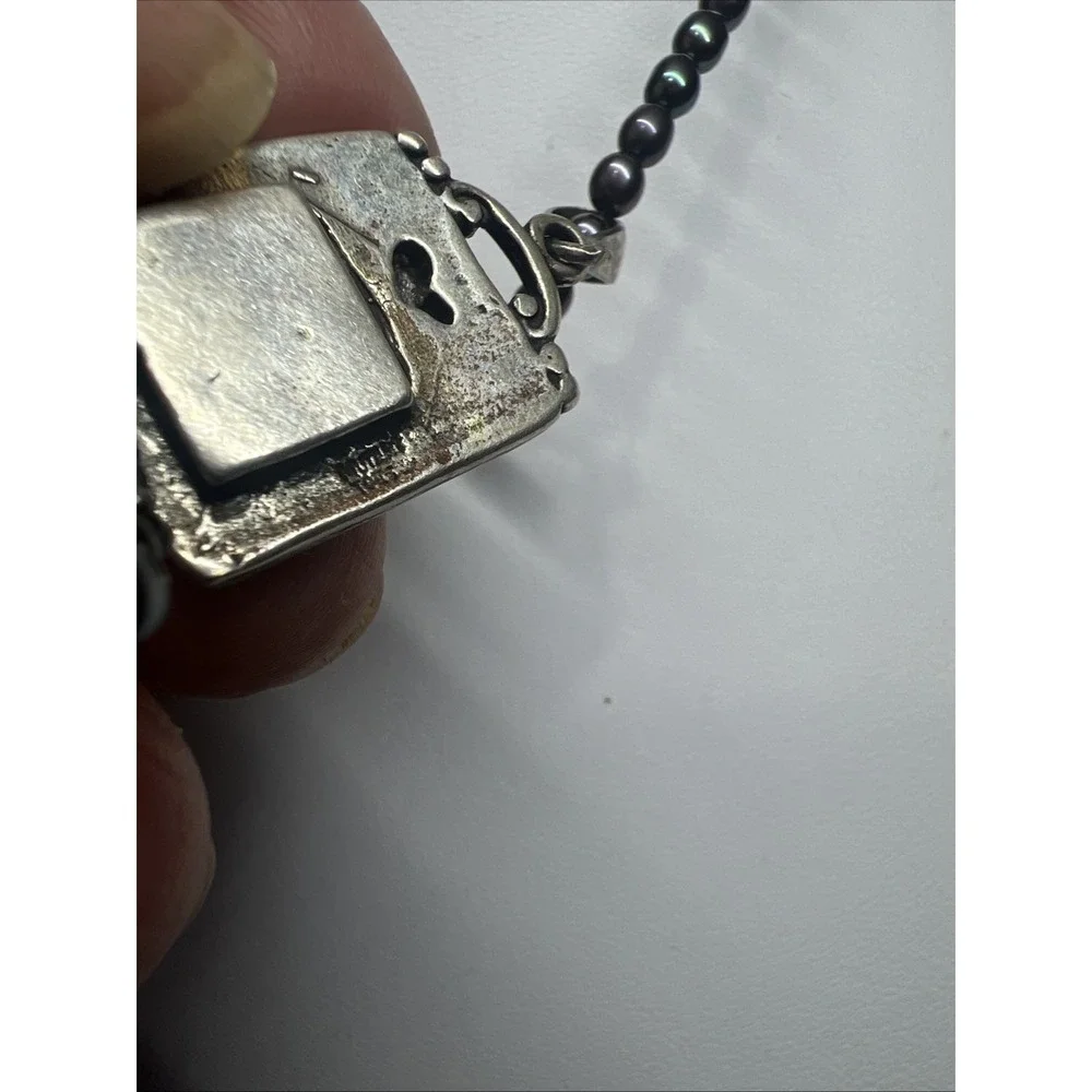 925 Sterling Silver Gray Brown Pearl Photo Pendant Necklace 16.2g